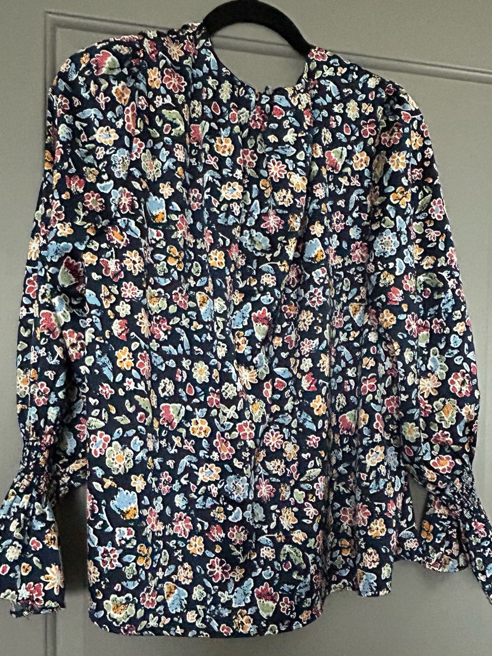 Navy Floral Long-Sleeve Peasant Blouse - Picture 6 of 12